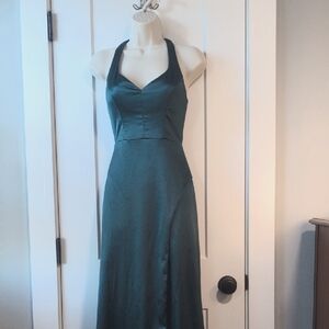 Emerald green stretch satin gown, sz 3